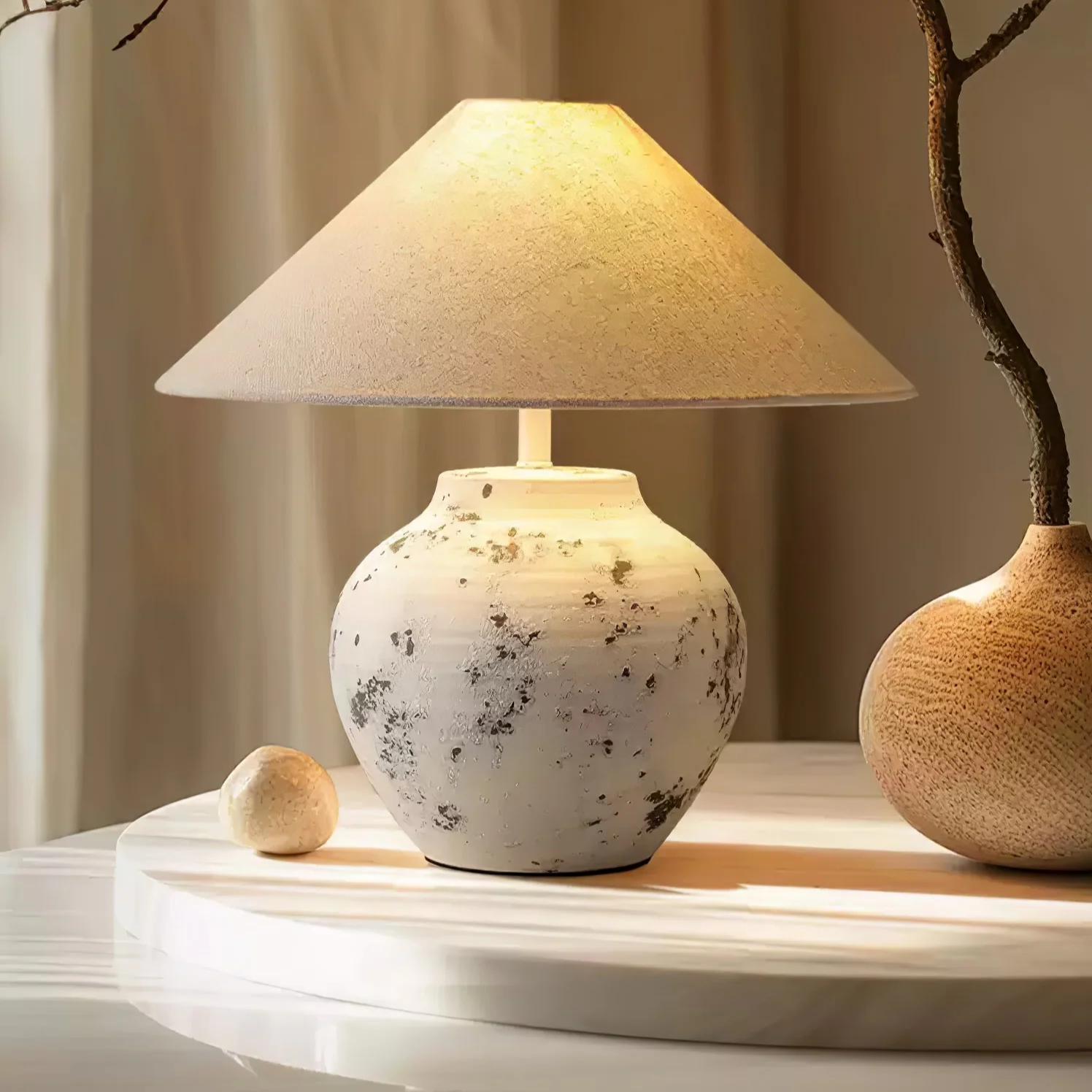 Distressed White Ceramic Table Lamp - Image 8