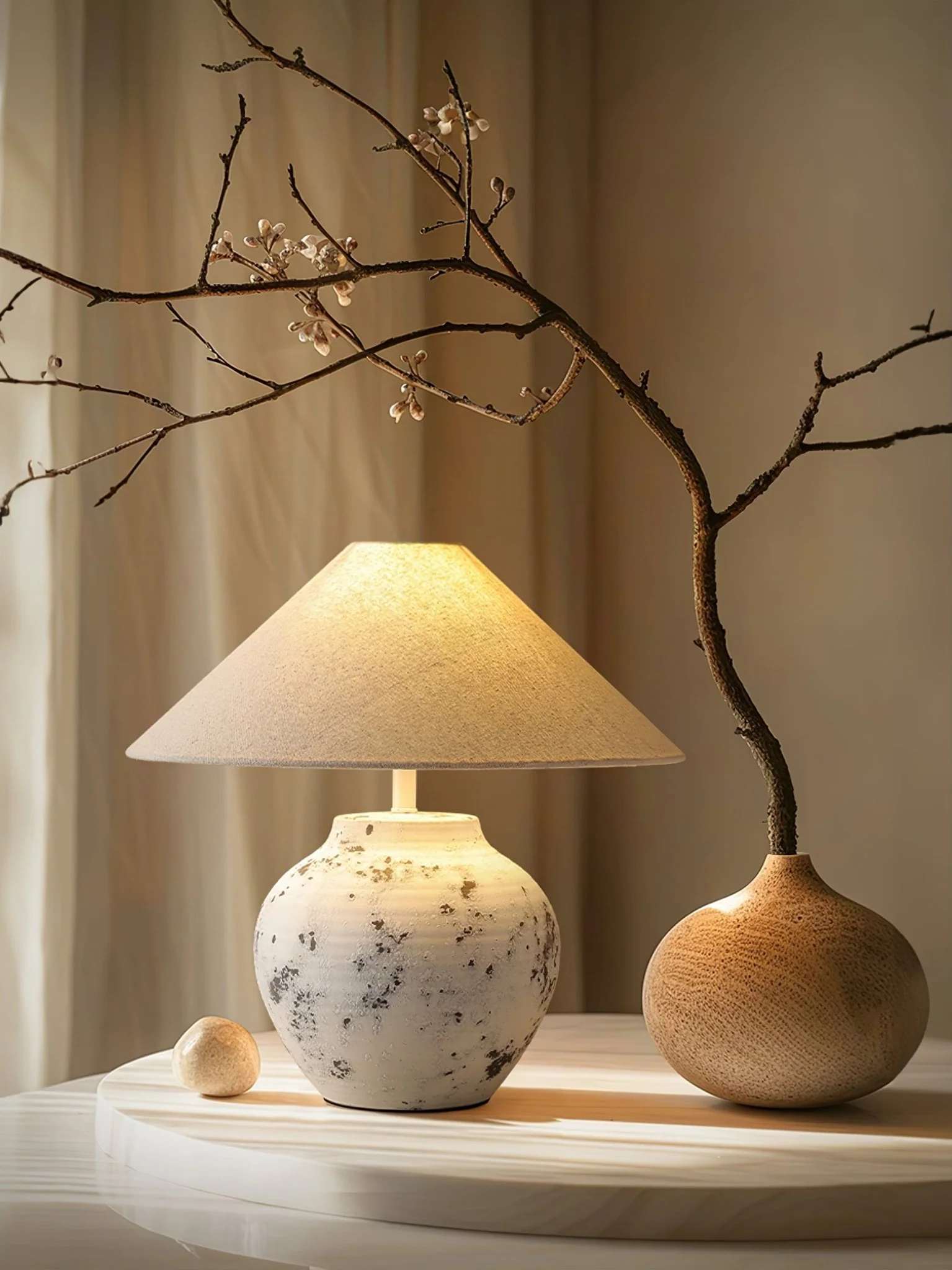 Distressed White Ceramic Table Lamp - Image 9