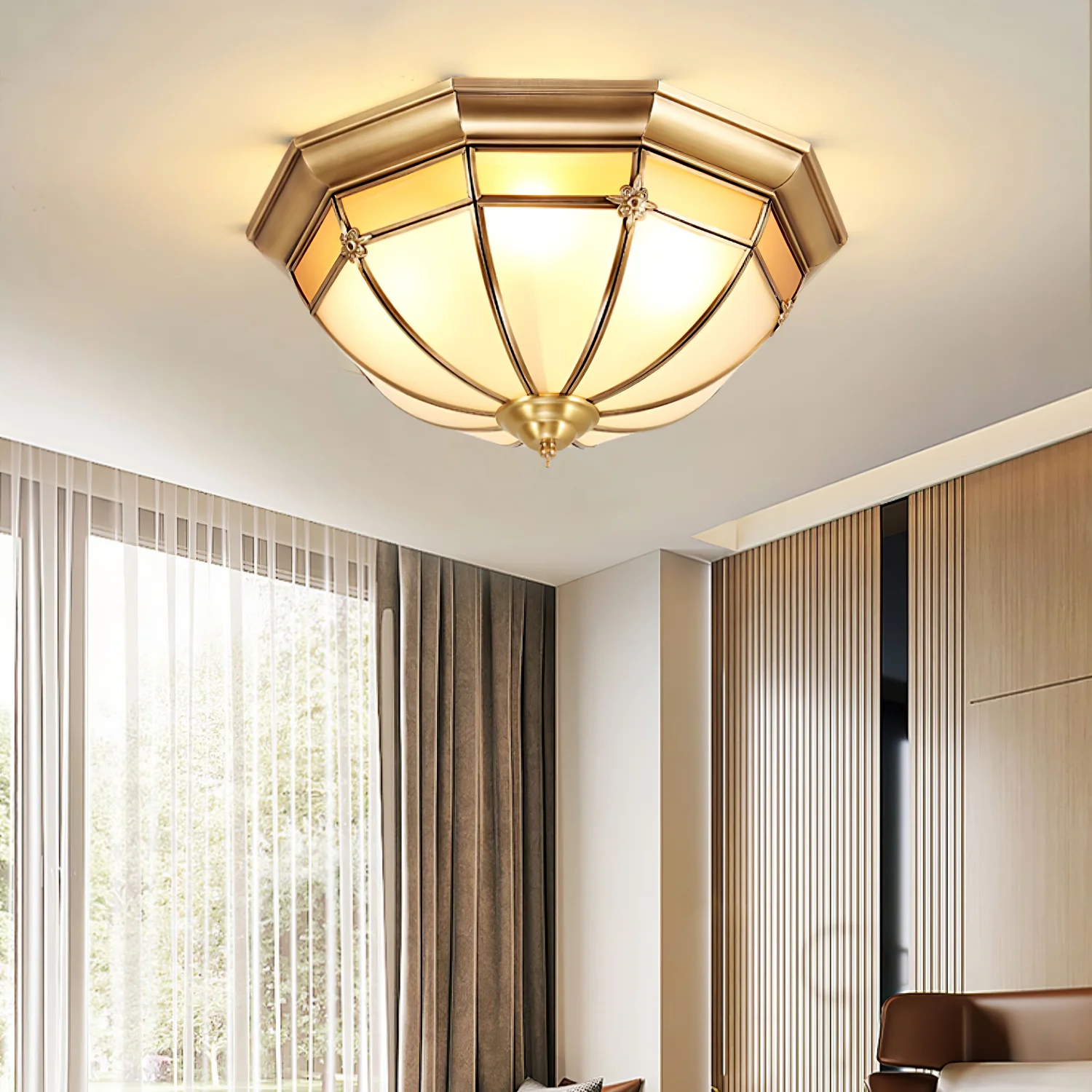 Dome Brass Flush Ceiling Lamp - Image 6