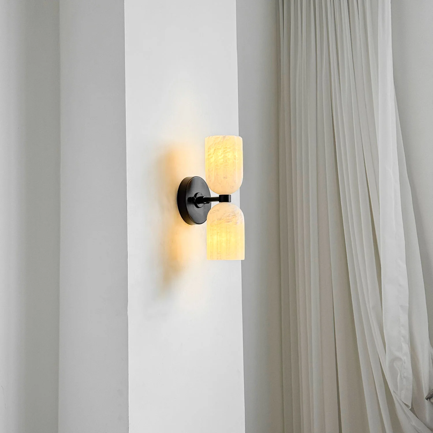 Dual Alabaster Ribbed Wall Sconce - Image 15