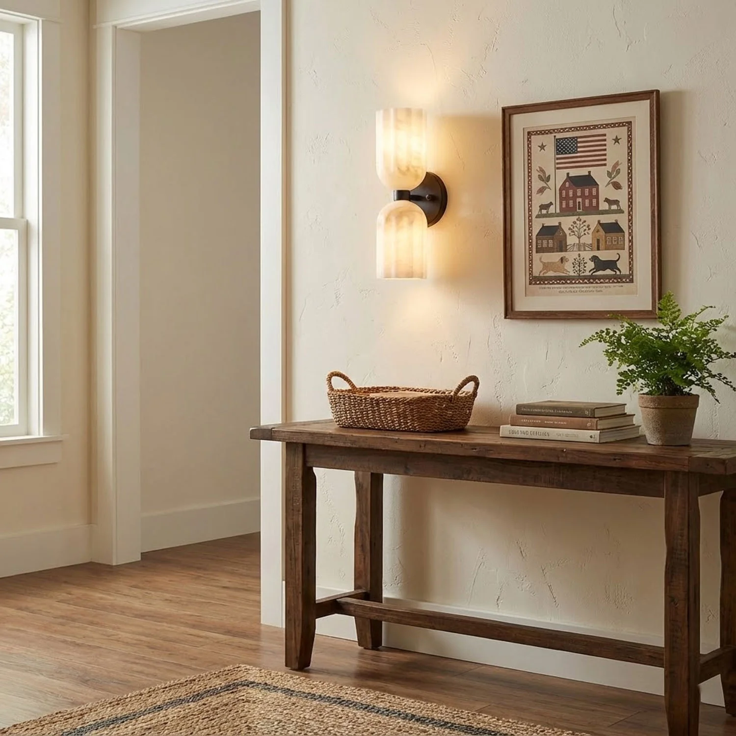 Dual Alabaster Ribbed Wall Sconce - Image 5