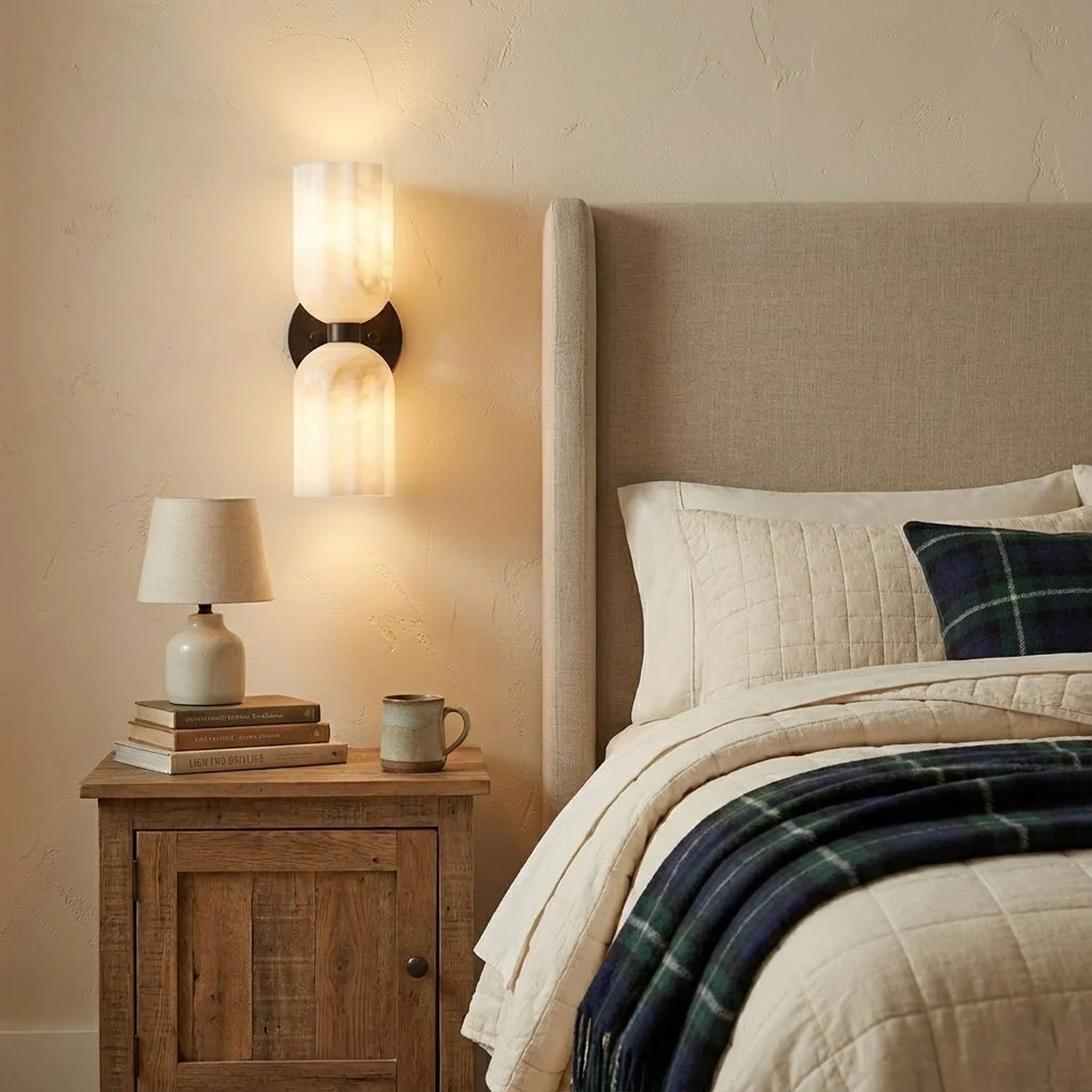 Dual Alabaster Ribbed Wall Sconce - Image 7