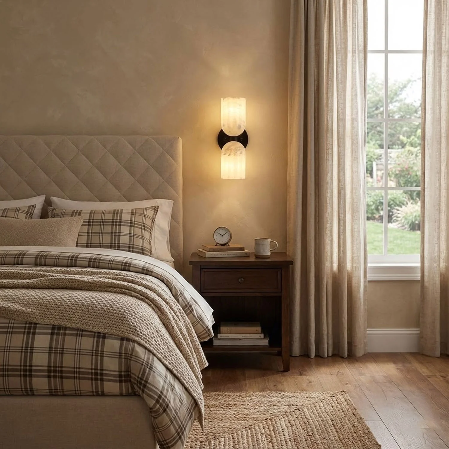 Dual Alabaster Ribbed Wall Sconce - Image 8
