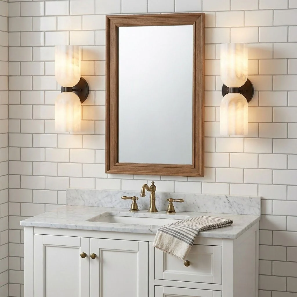 Dual Alabaster Ribbed Wall Sconce - Image 9