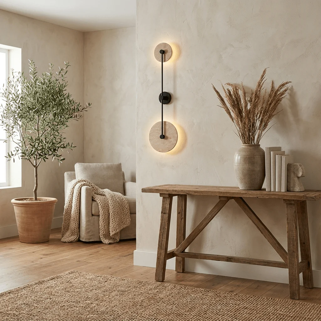 Dual Disc Travertine Wall Sconce - Image 2