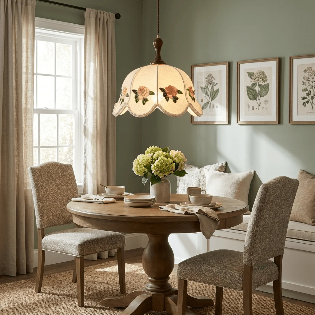 Embroidered Floral Fabric Pendant Light - Image 2