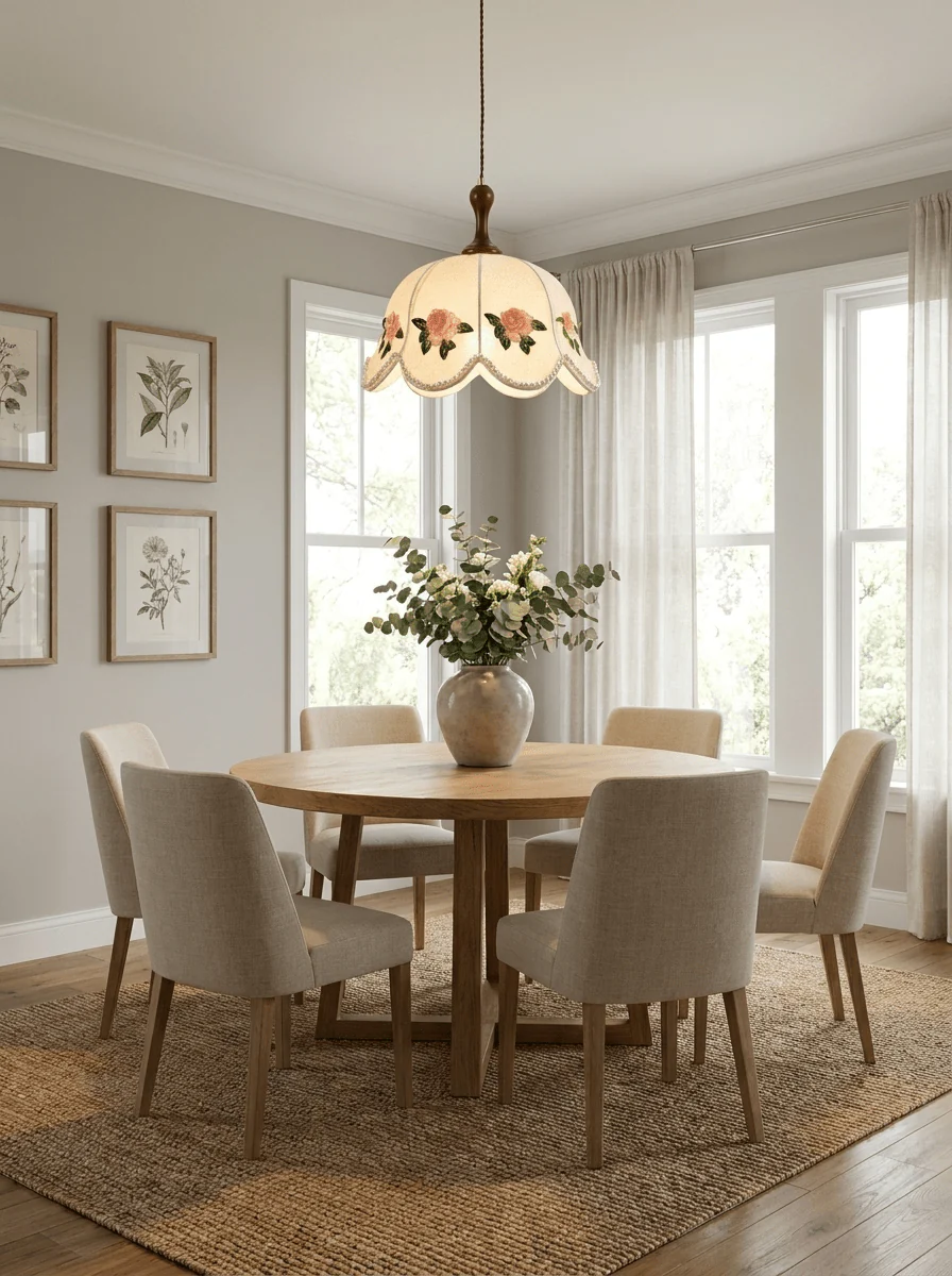Embroidered Floral Fabric Pendant Light - Image 3