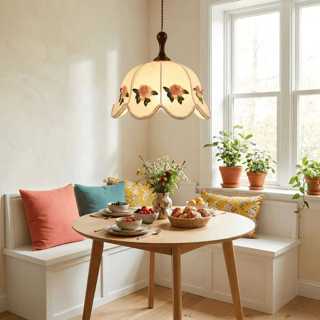 Embroidered Floral Fabric Pendant Light - Image 4