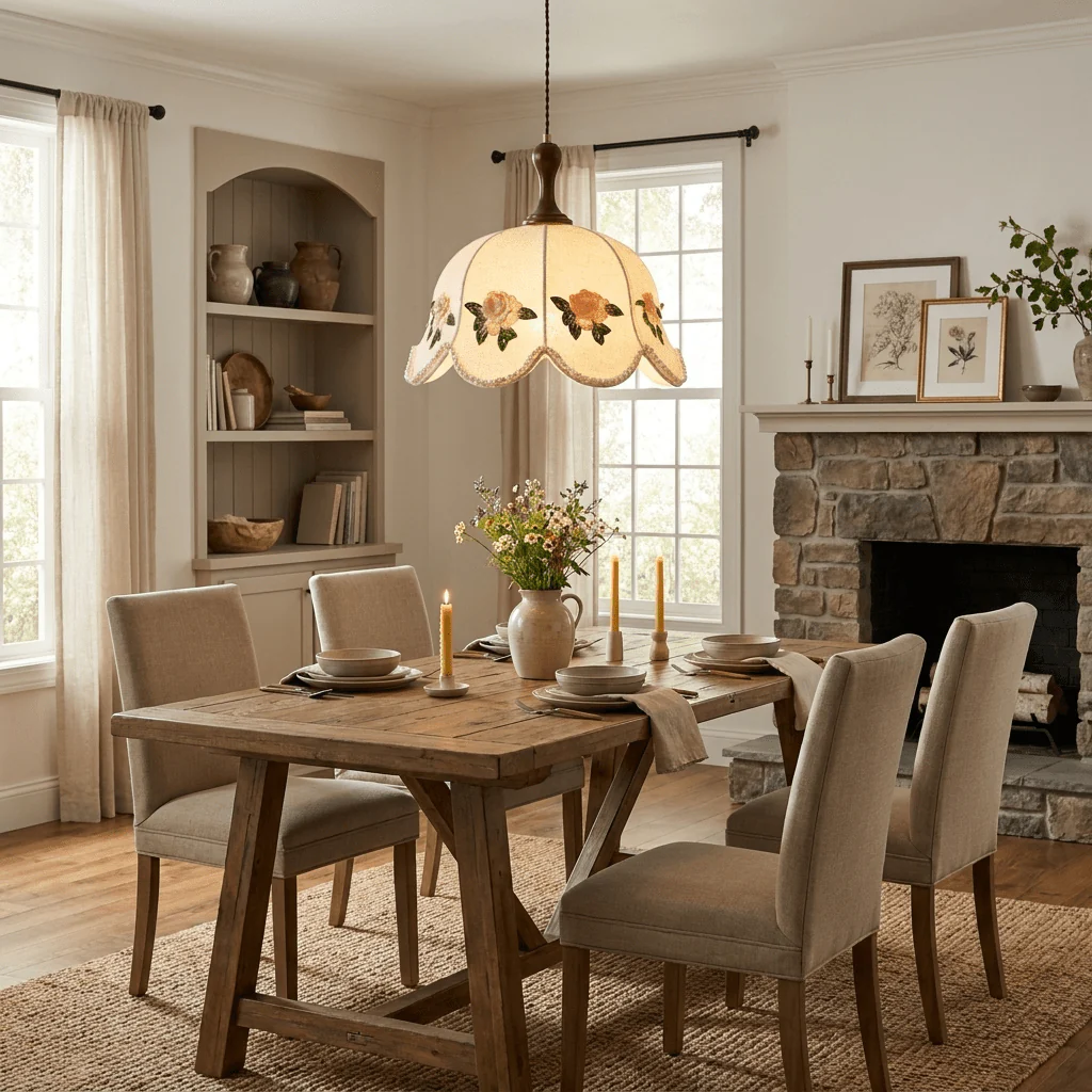 Embroidered Floral Fabric Pendant Light - Image 6
