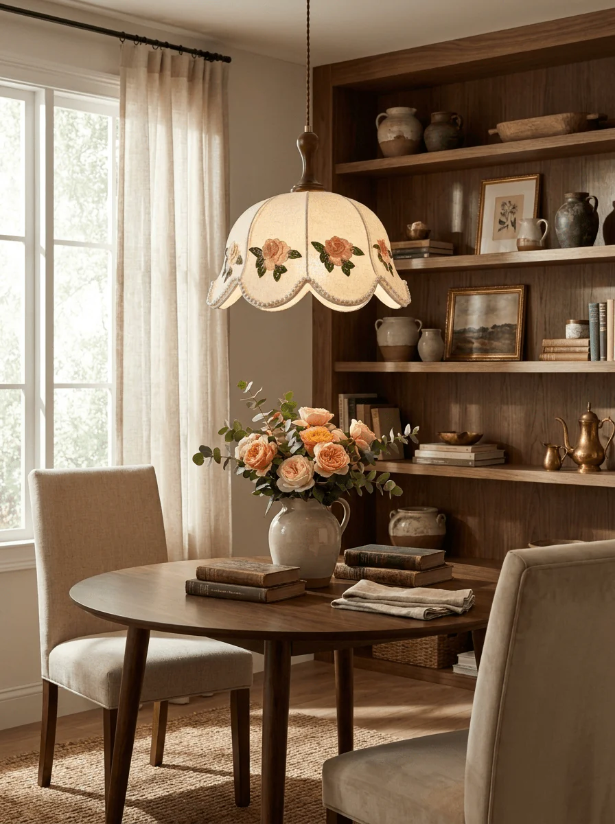 Embroidered Floral Fabric Pendant Light - Image 8