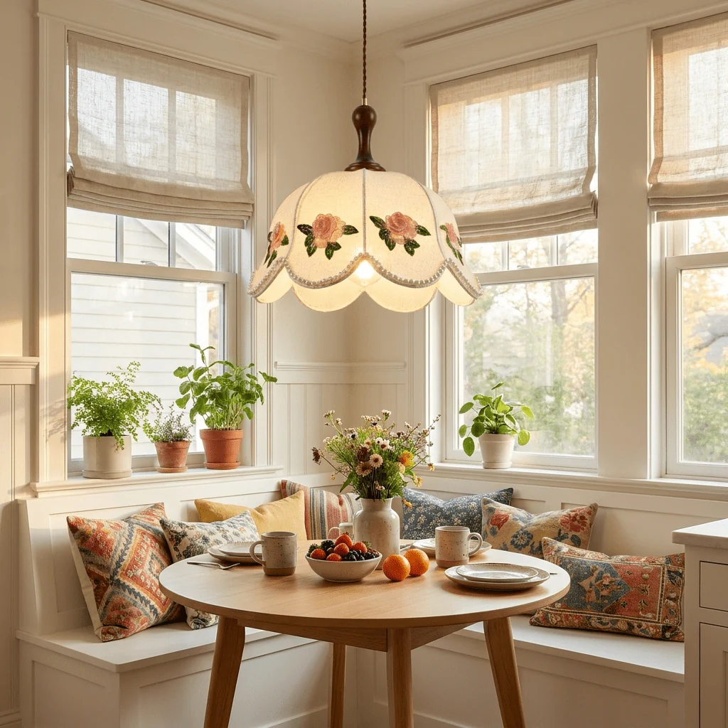 Embroidered Floral Fabric Pendant Light - Image 9