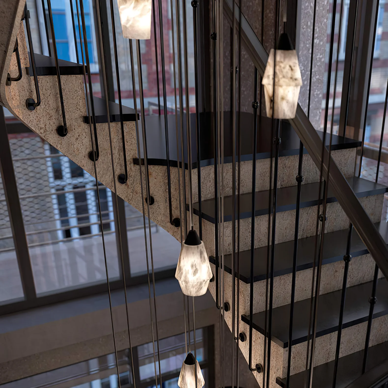 Faceted Alabaster Cluster Chandelier - Image 16