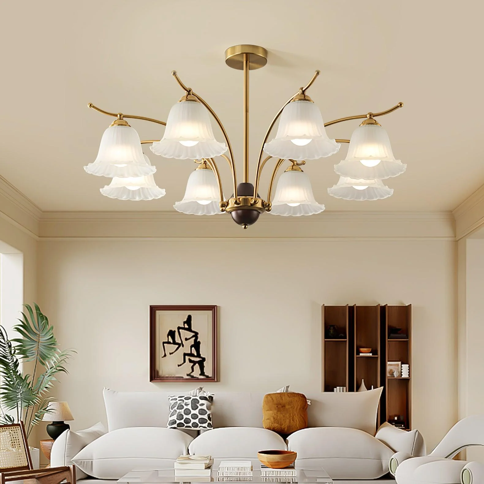 Flora Brass Alabaster Chandelier - Image 6