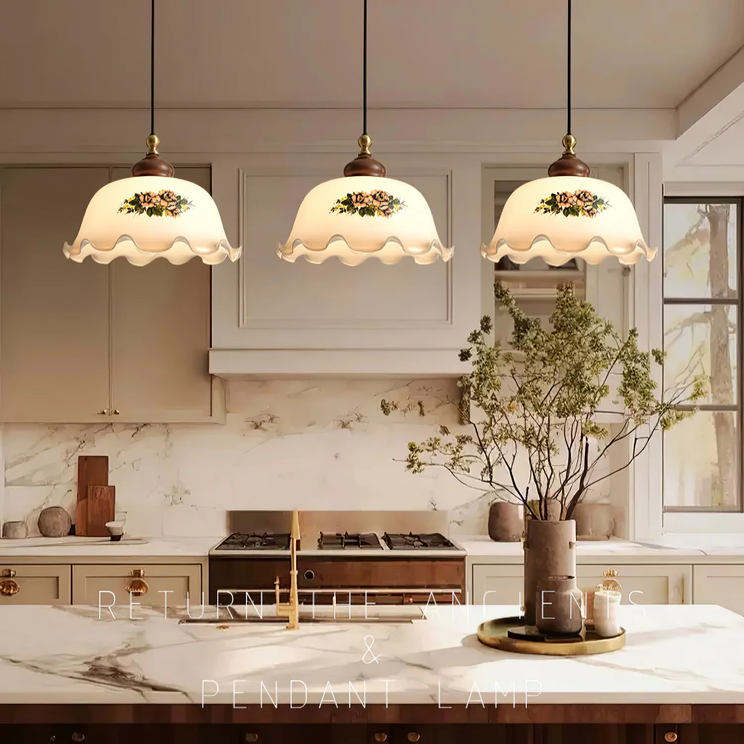 Floral Patterned Glass Pendant Light - Image 7