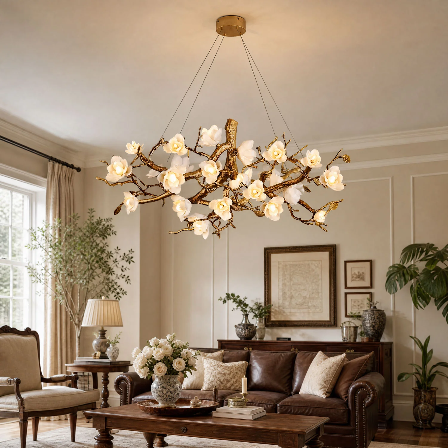 Flower Bloom Branch Brass Chandelier - Image 12