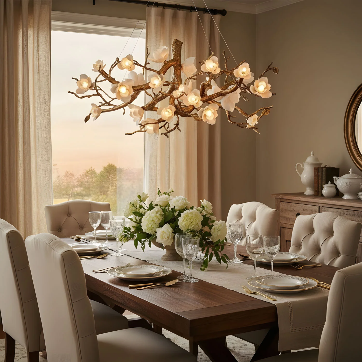Flower Bloom Branch Brass Chandelier - Image 15