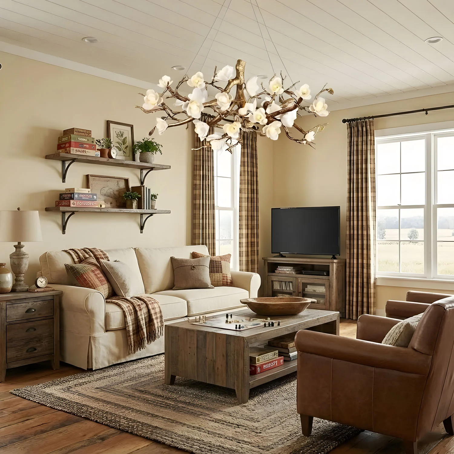 Flower Bloom Branch Brass Chandelier - Image 2