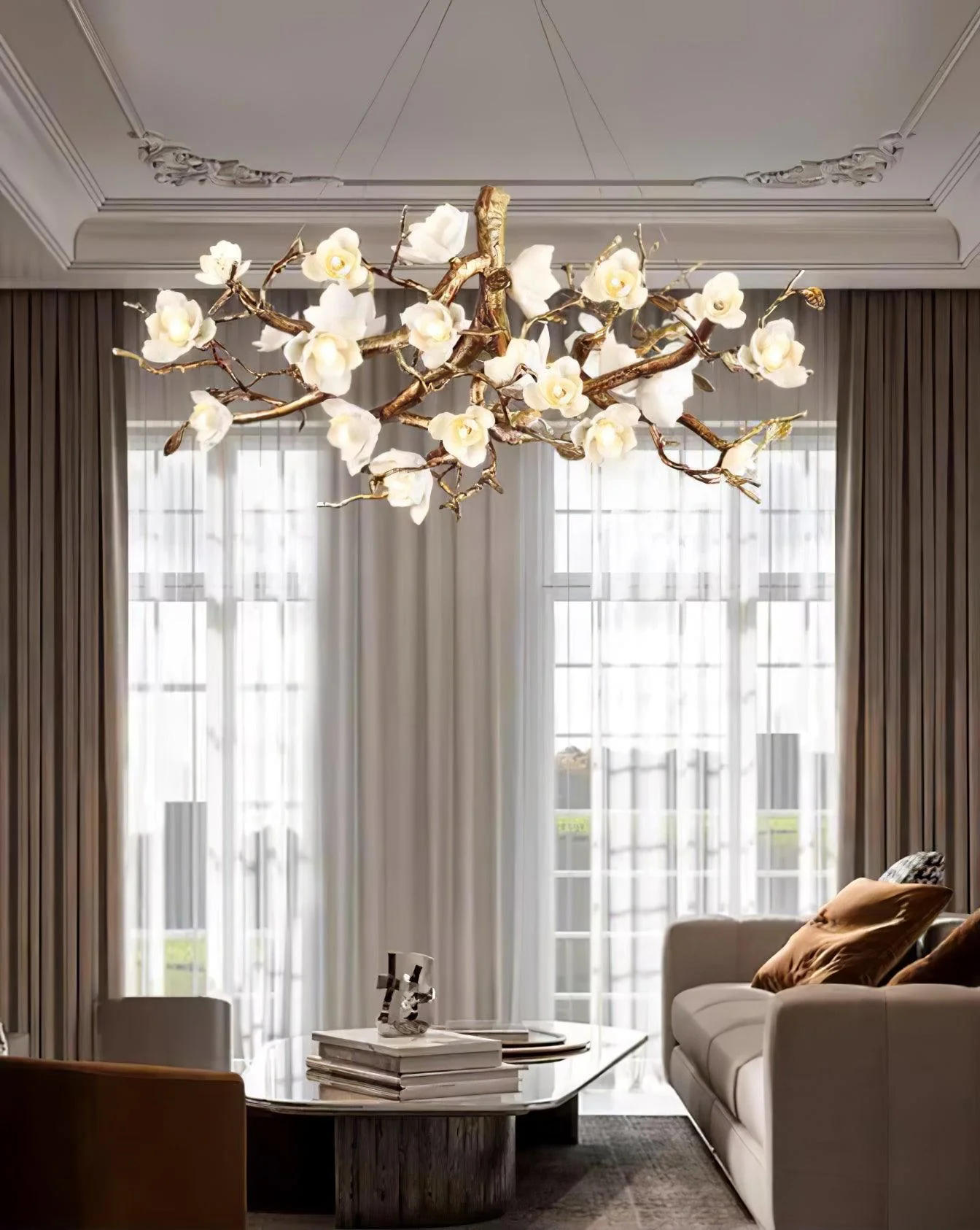 Flower Bloom Branch Brass Chandelier - Image 24