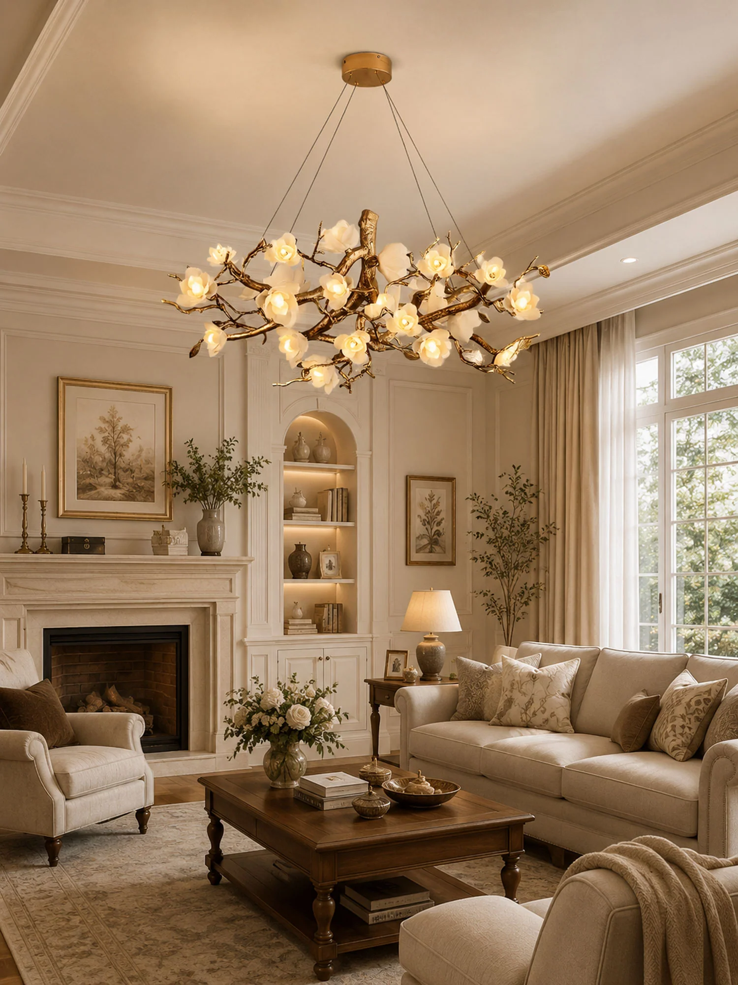 Flower Bloom Branch Brass Chandelier - Image 3