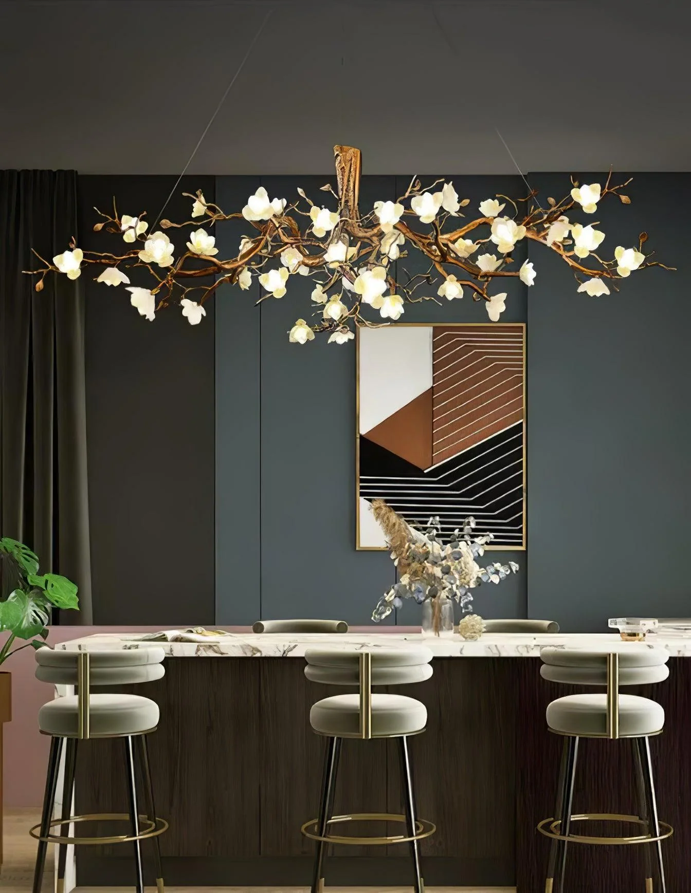 Flower Bloom Branch Brass Chandelier - Image 35