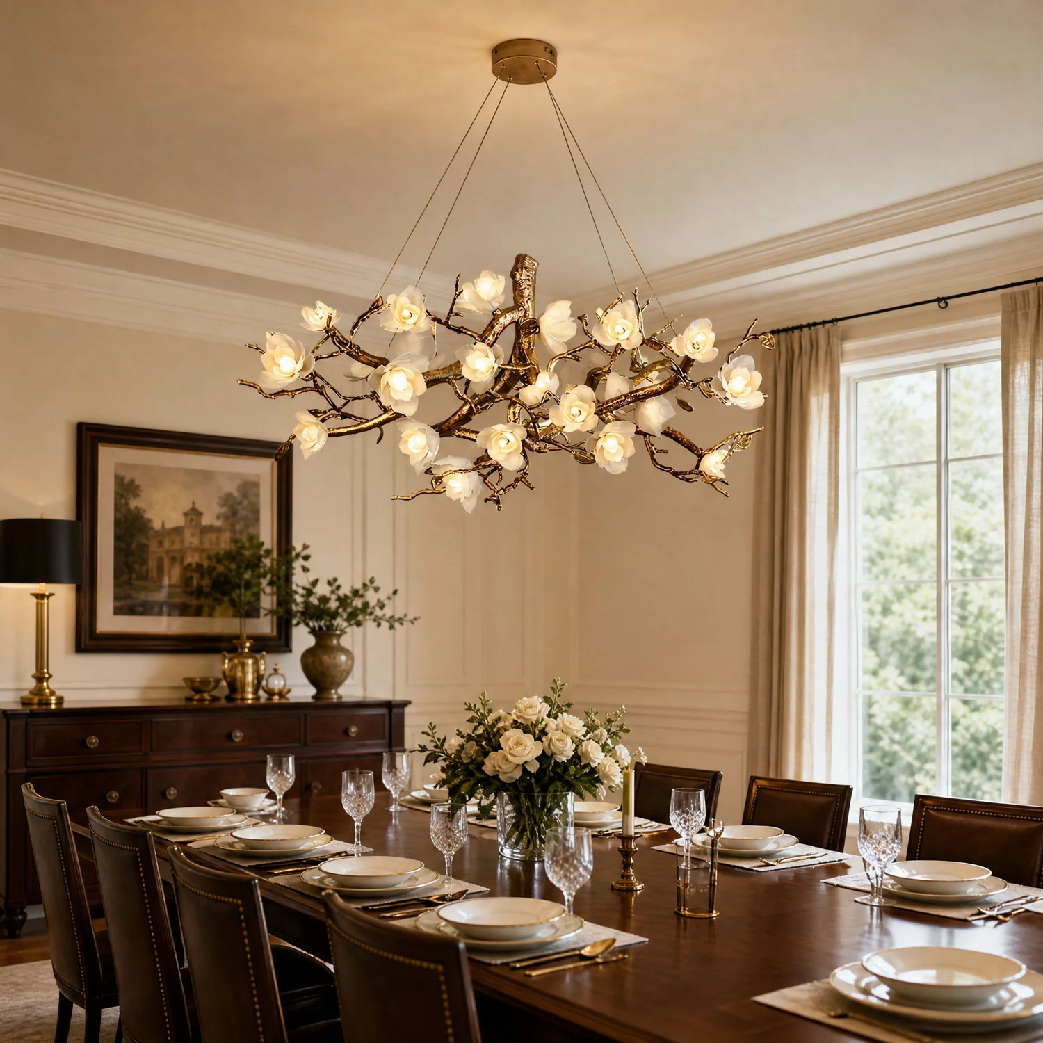 Flower Bloom Branch Brass Chandelier - Image 4