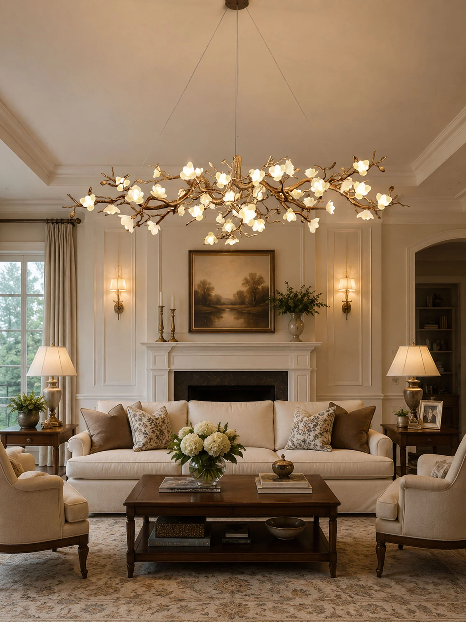 Flower Bloom Branch Brass Chandelier - Image 9
