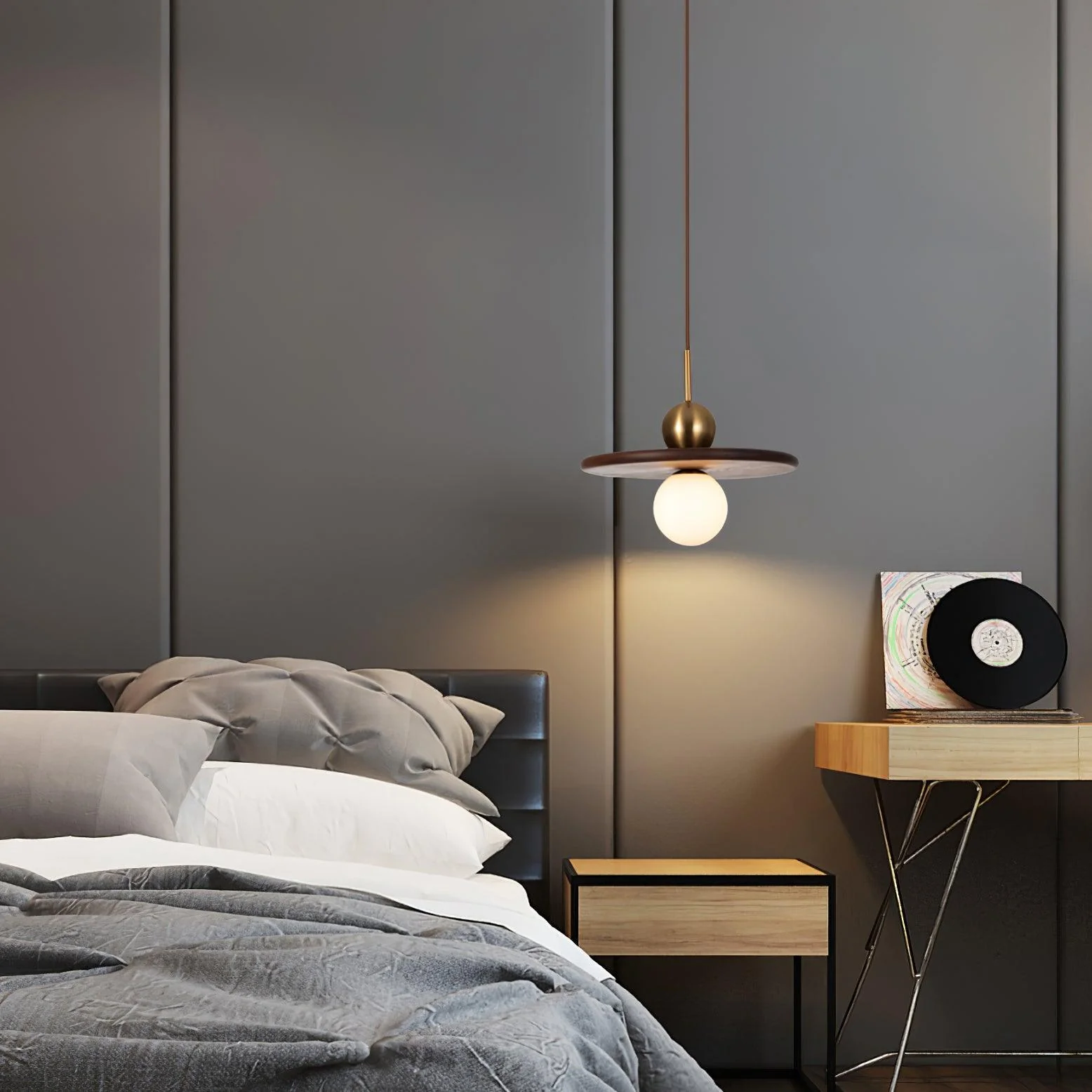 Flying Saucer Walnut Pendant Lamp - Image 11