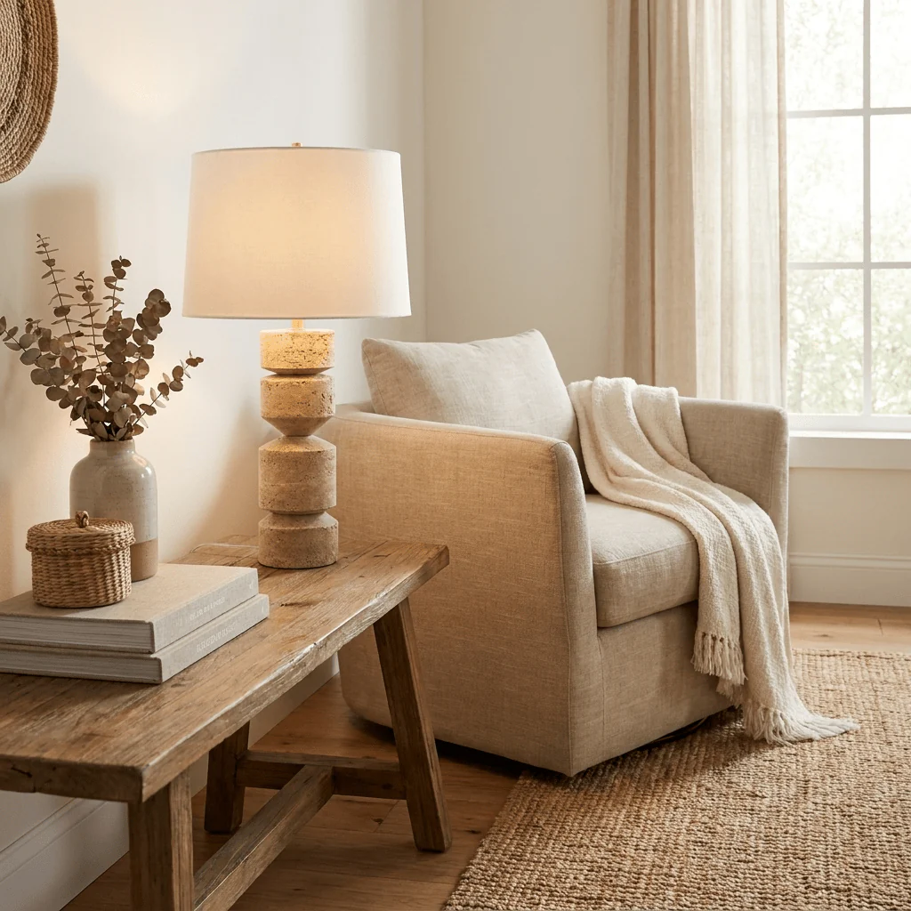 Geometric Travertine Table Lamp - Image 2