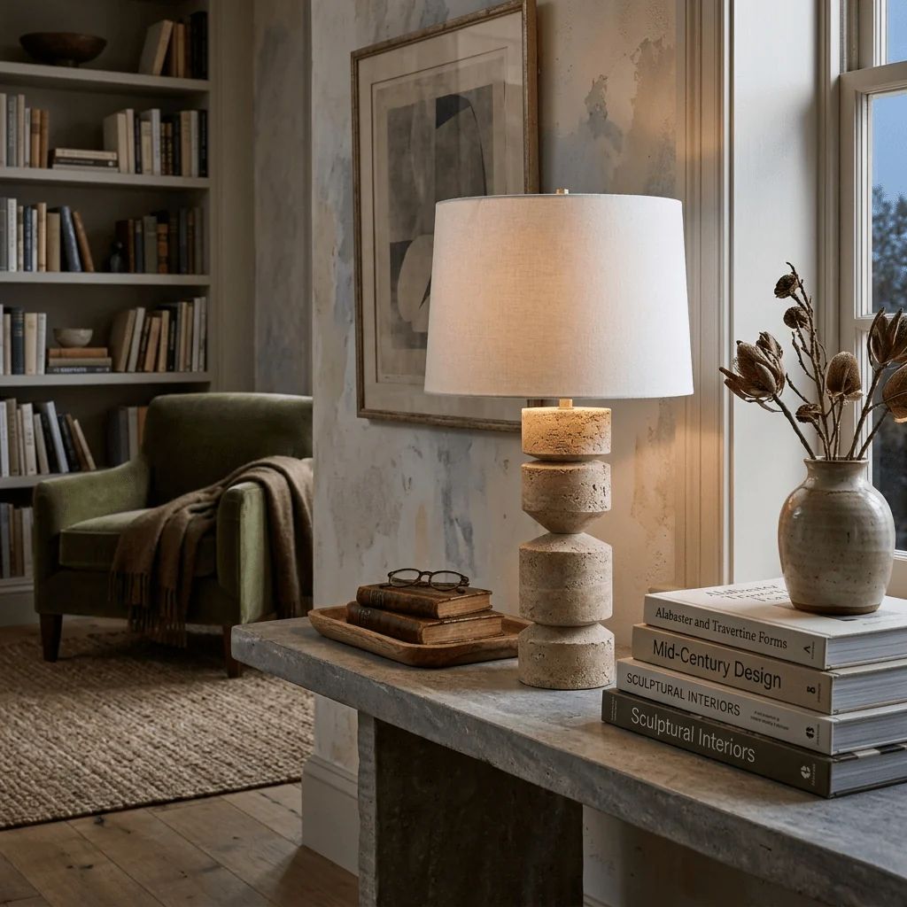 Geometric Travertine Table Lamp - Image 4