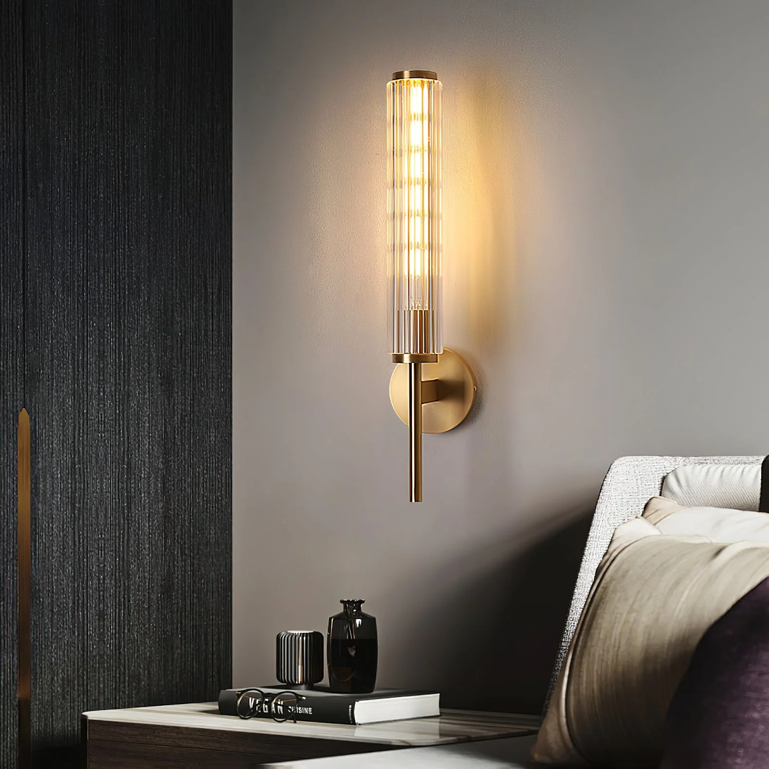 Glass Linear Brass Wall Light - Image 2