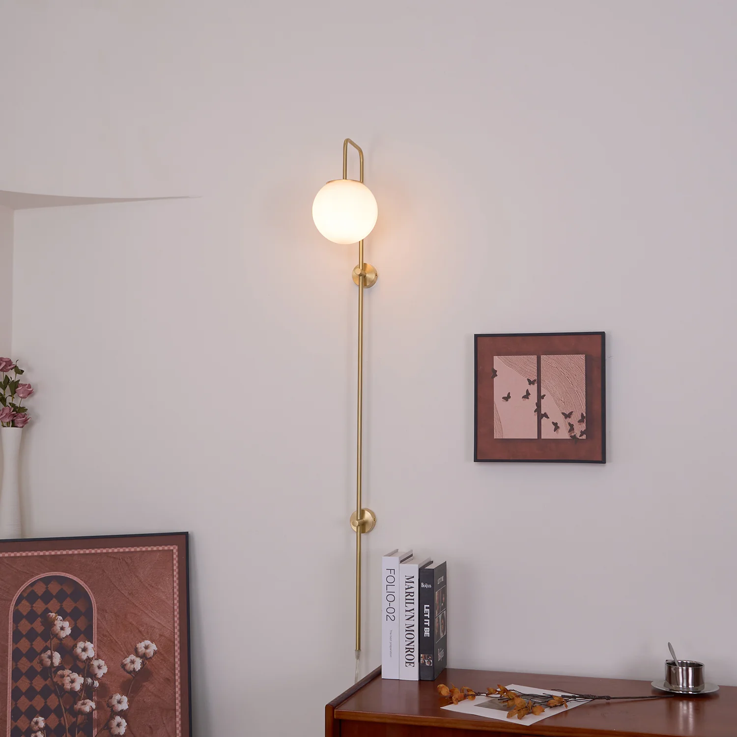 Globe Brass Plug-in Wall Sconce - Image 3
