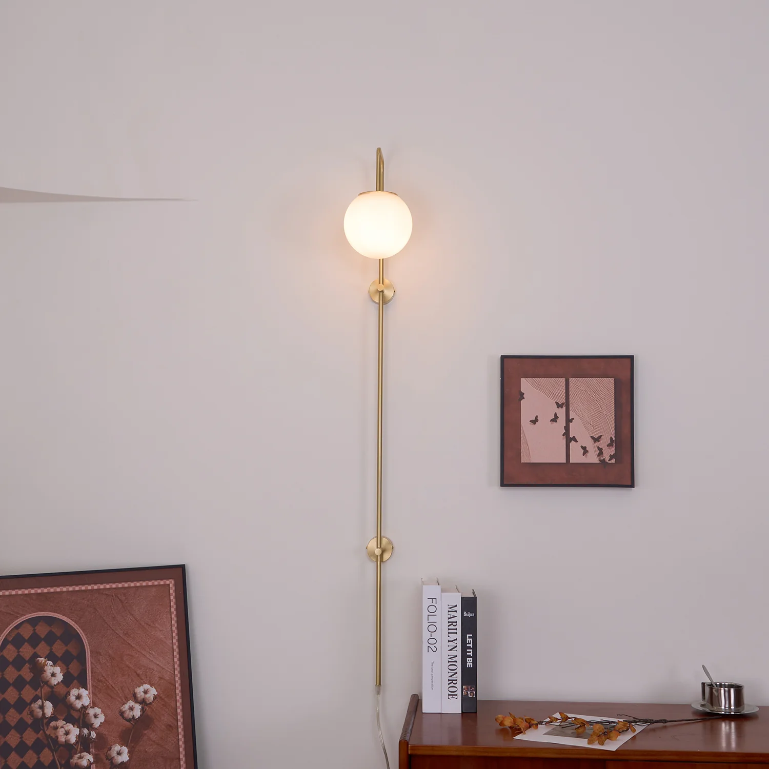 Globe Brass Plug-in Wall Sconce - Image 4