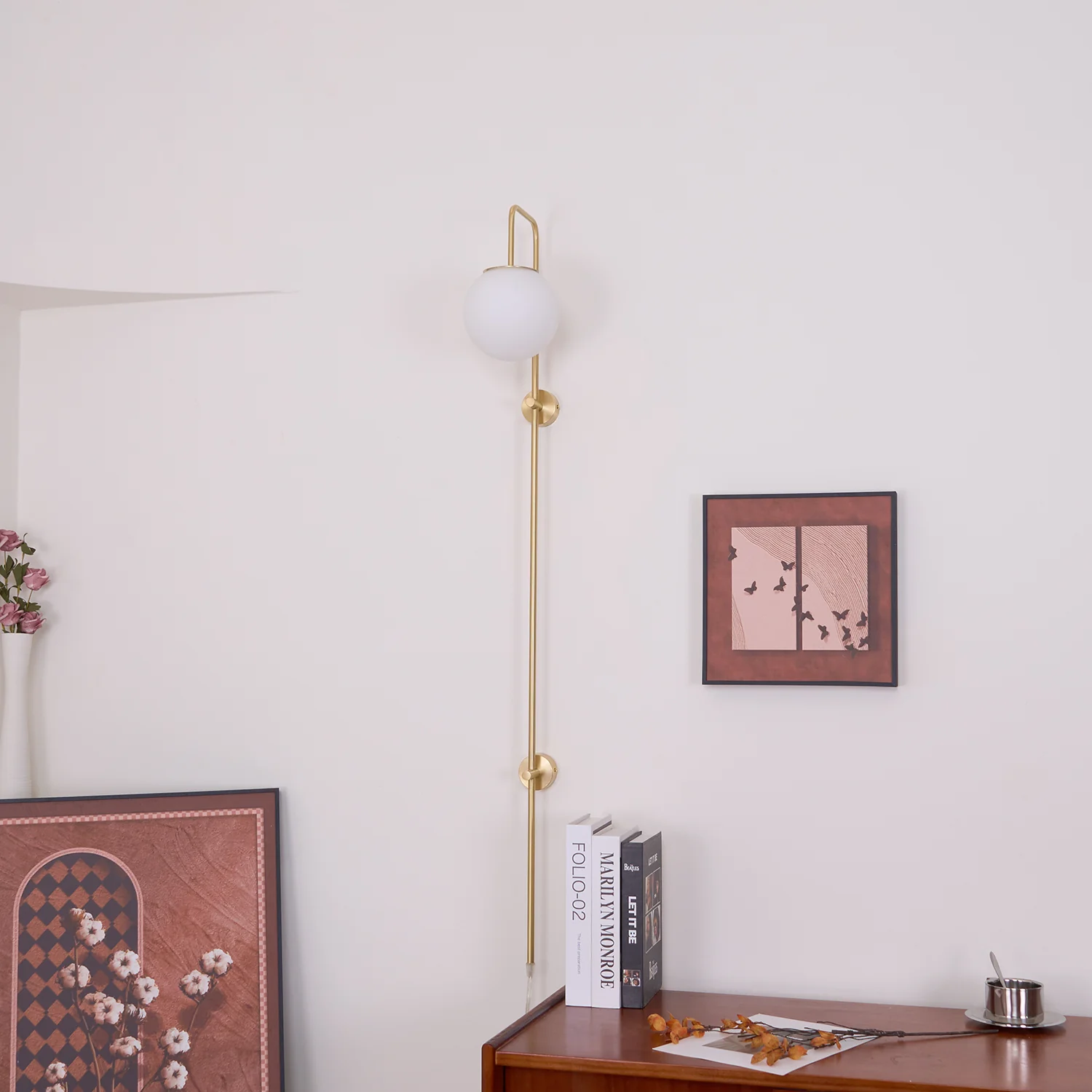 Globe Brass Plug-in Wall Sconce - Image 9