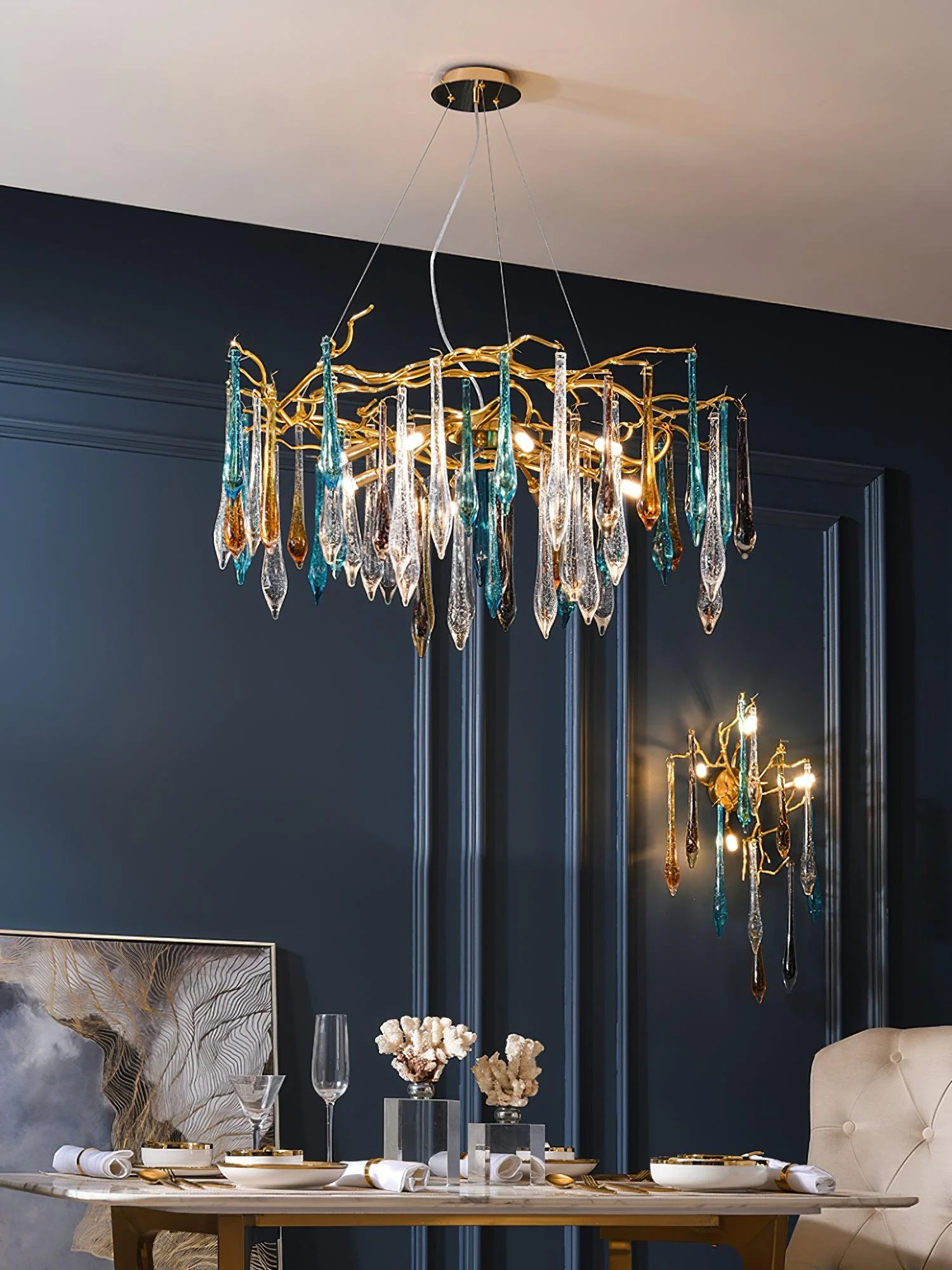 Gold Round Teardrop Chandelier - Image 8