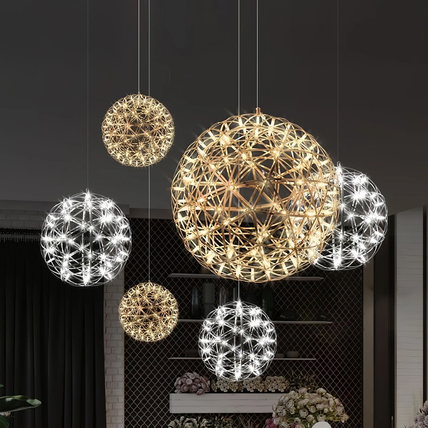 Silver Spark Ball Pendant Light - Image 2