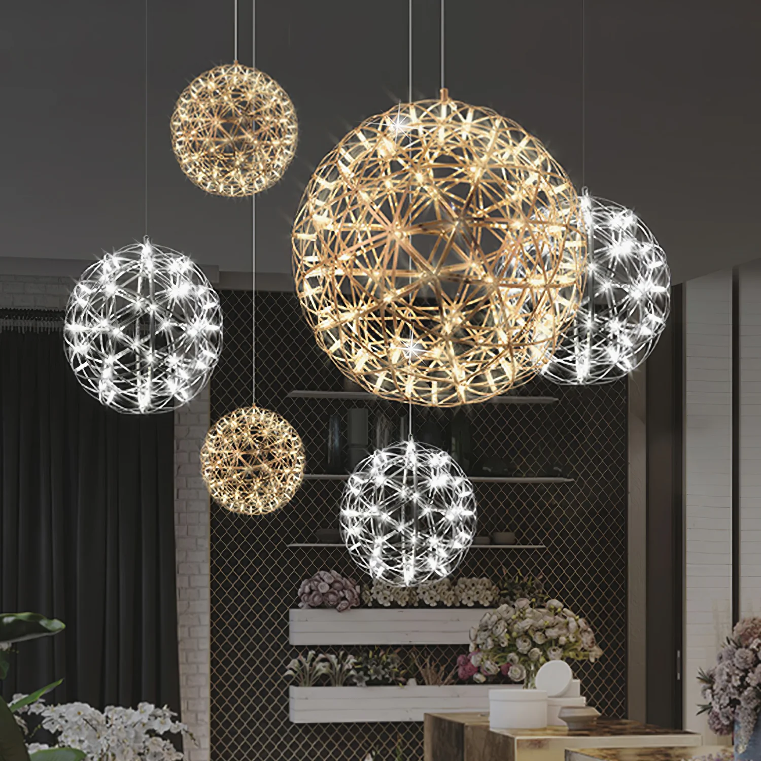 Silver Spark Ball Pendant Light - Image 8