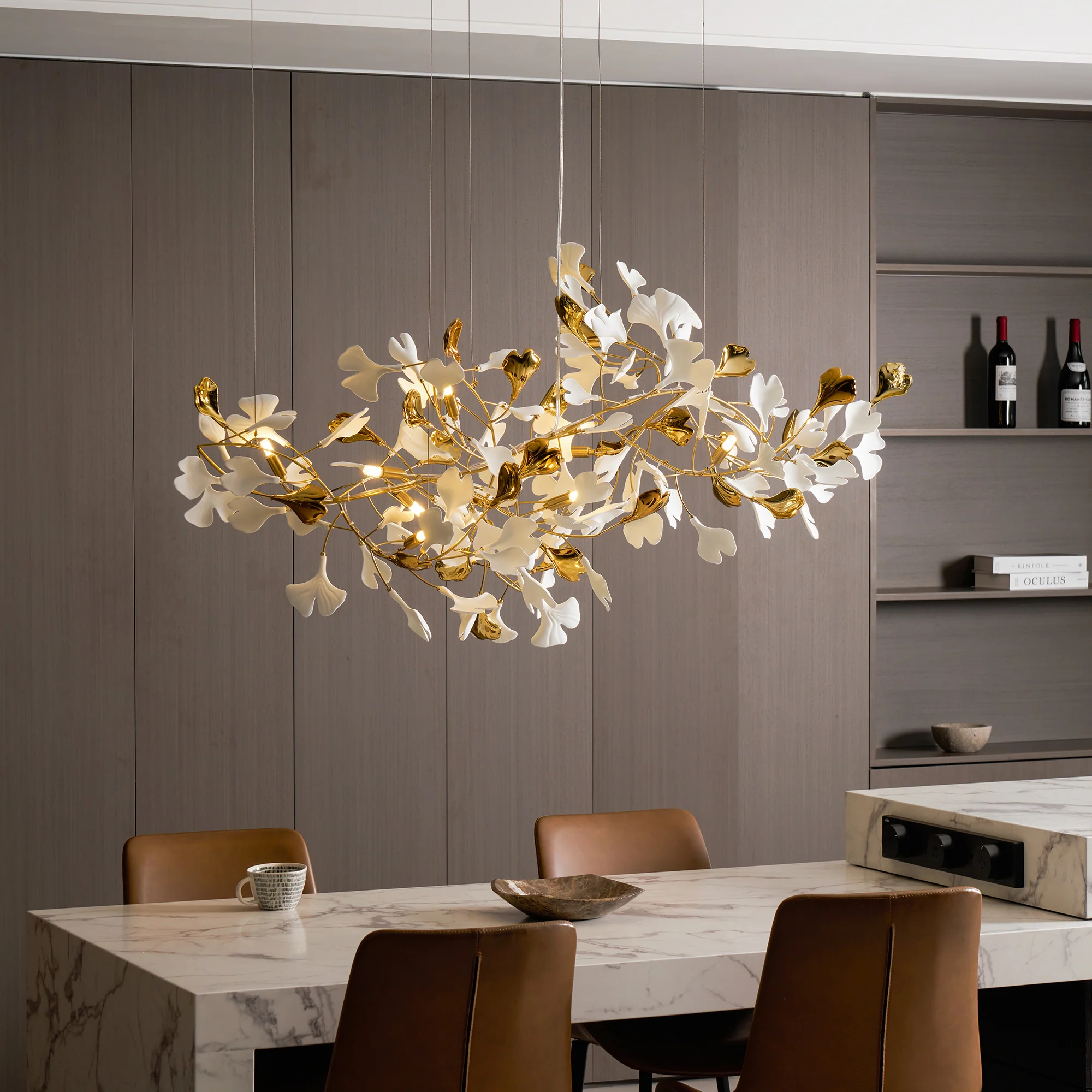 Gold White Leaves Combination Gingko Chandeliers - Image 46