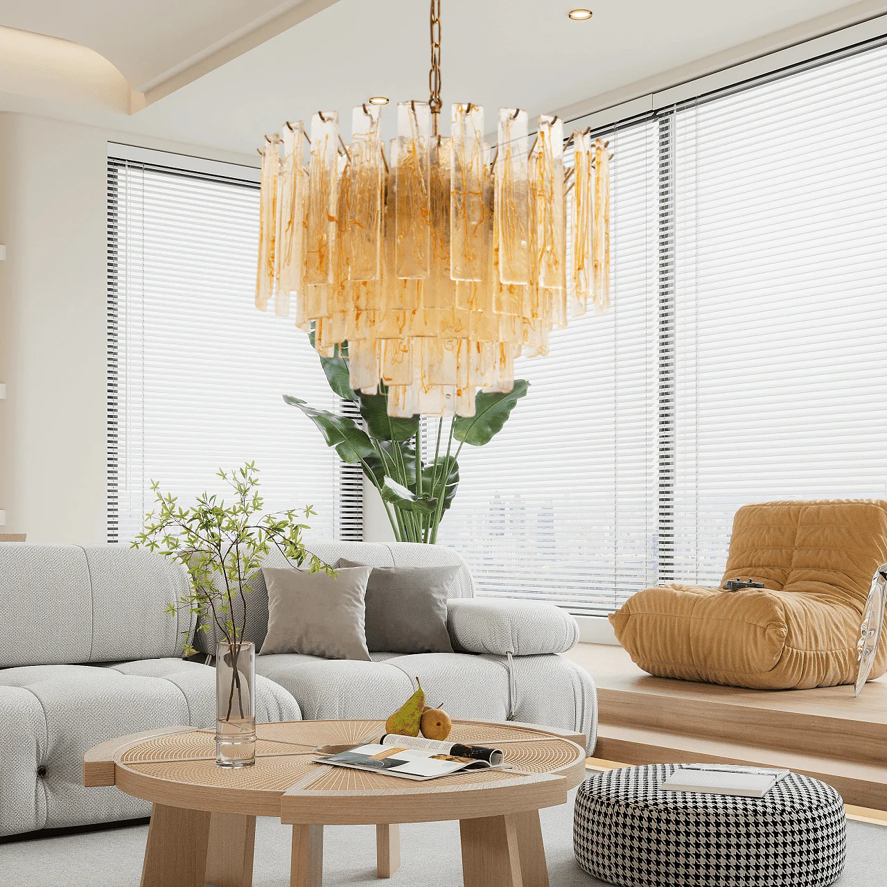 Golden Amber Murano Glass Chandelier - Image 2