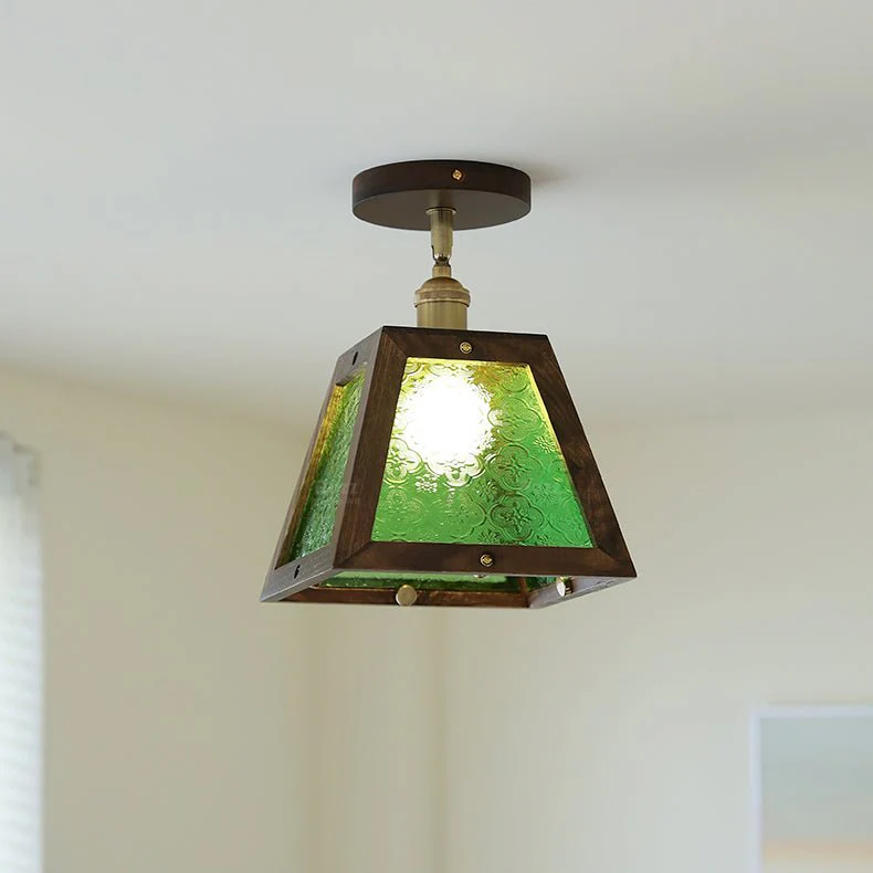 Green Patterned Glass Ceiling Light - Image 2