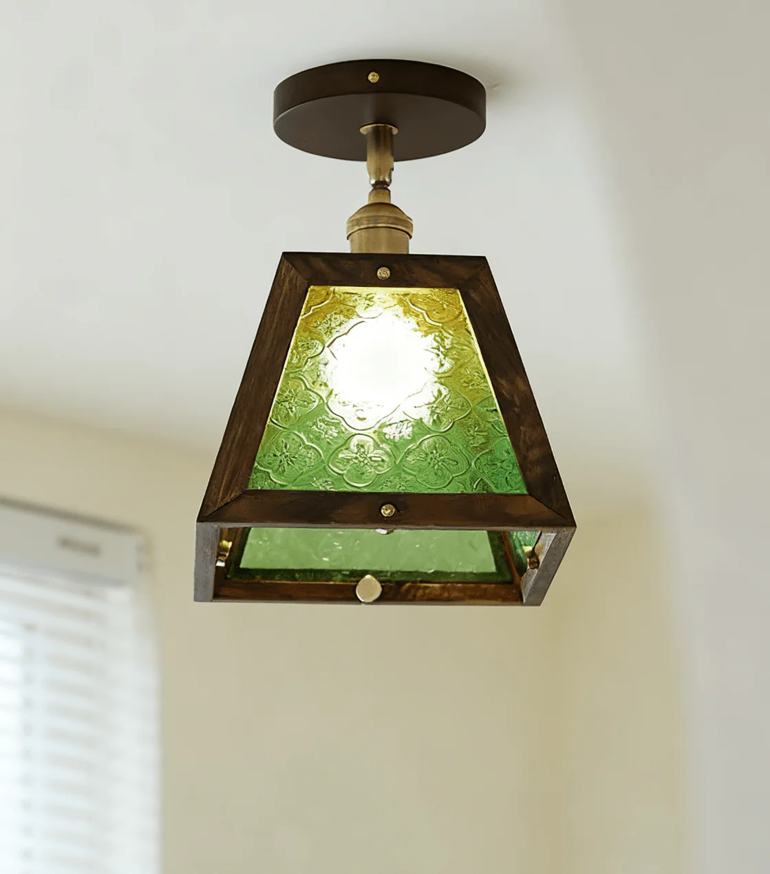 Green Patterned Glass Ceiling Light - Image 3