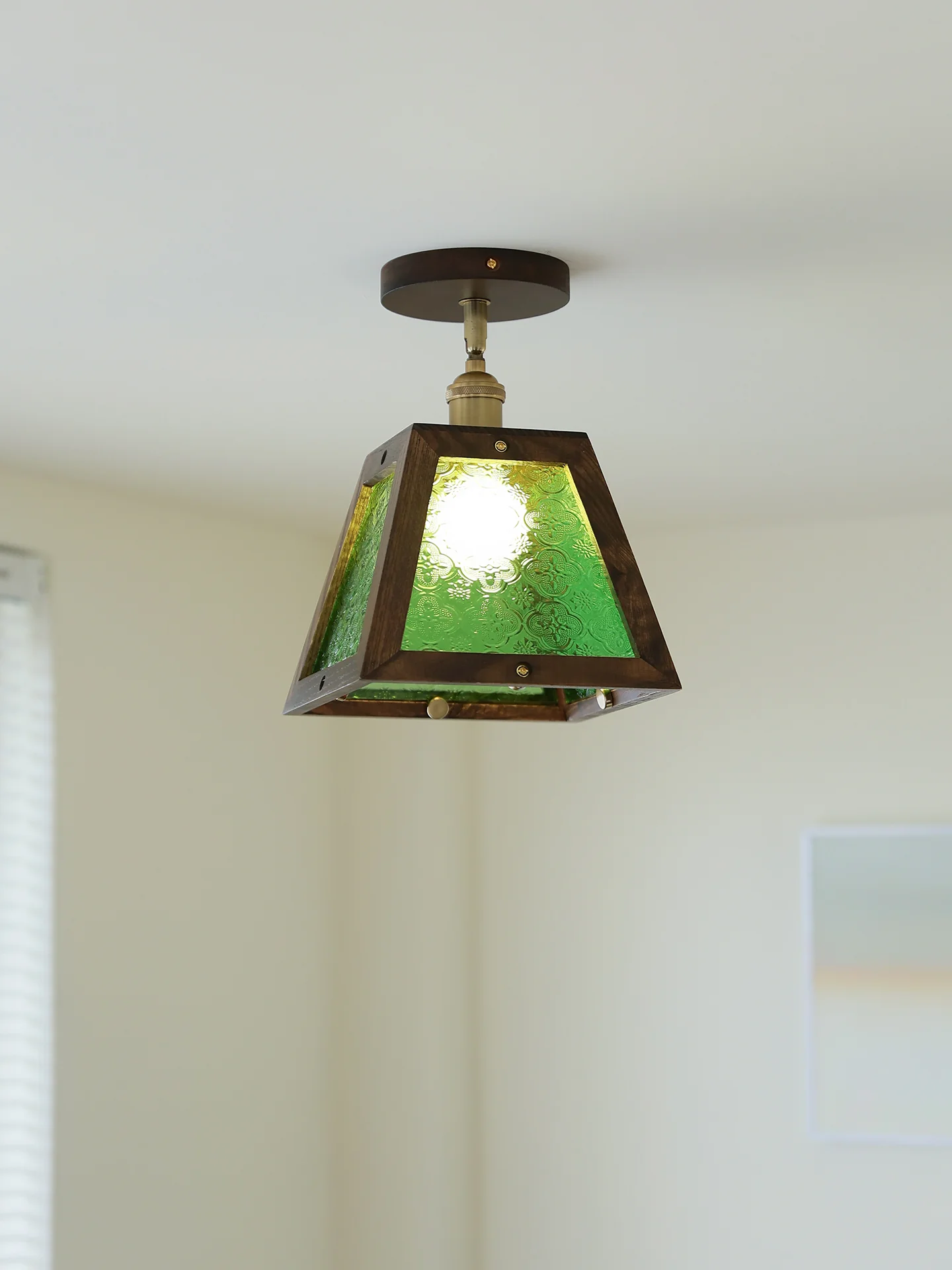 Green Patterned Glass Ceiling Light - Image 4