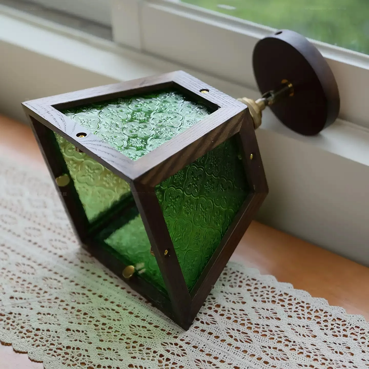 Green Patterned Glass Ceiling Light - Image 6