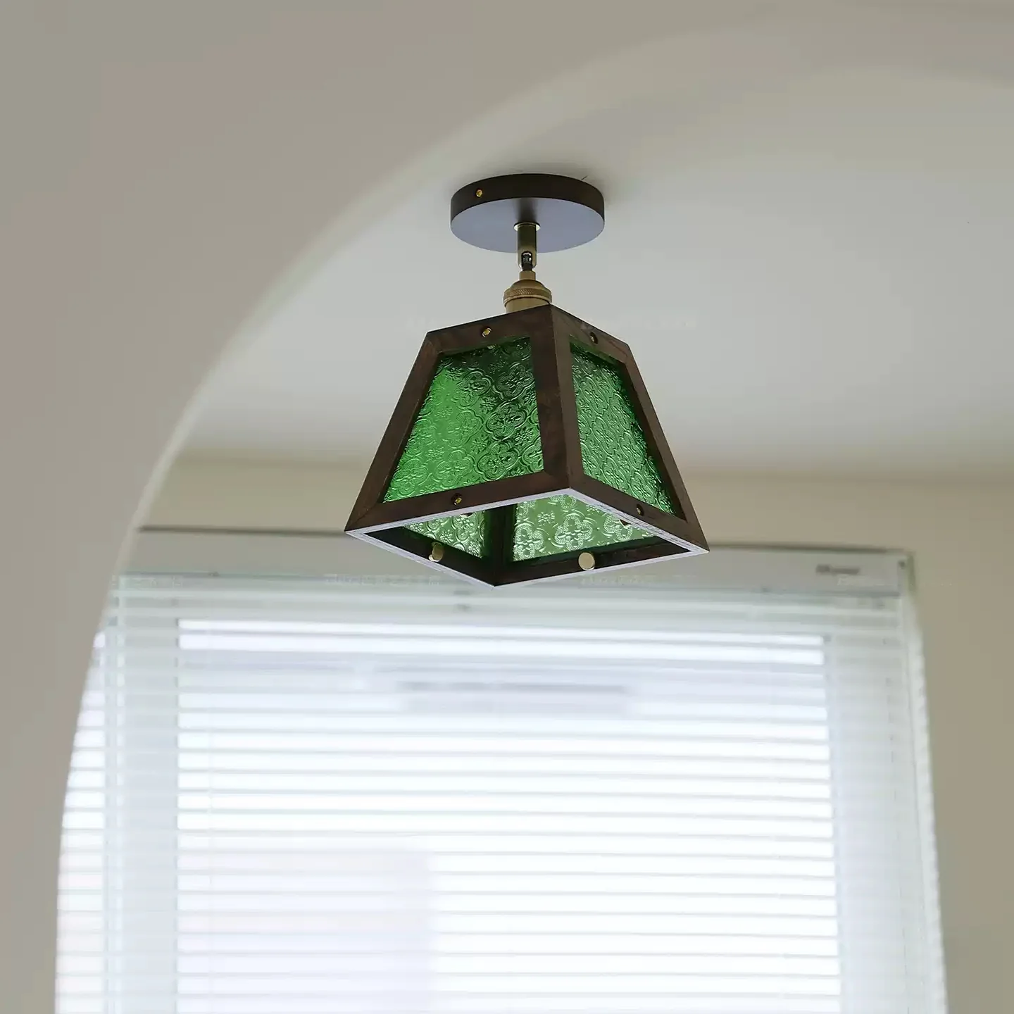 Green Patterned Glass Ceiling Light - Image 7