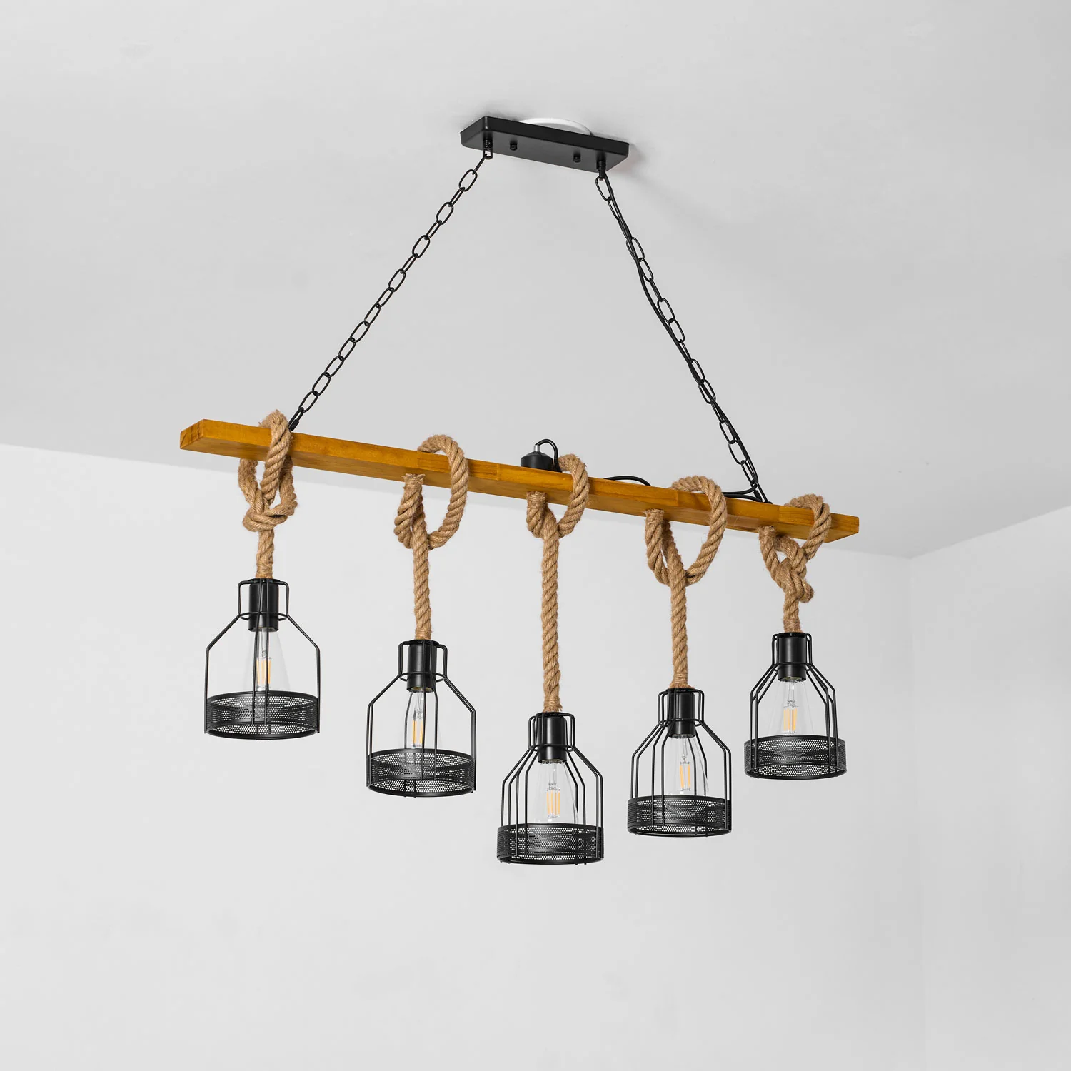 Hemp Rope Industrial Grenade Chandelier - Image 36