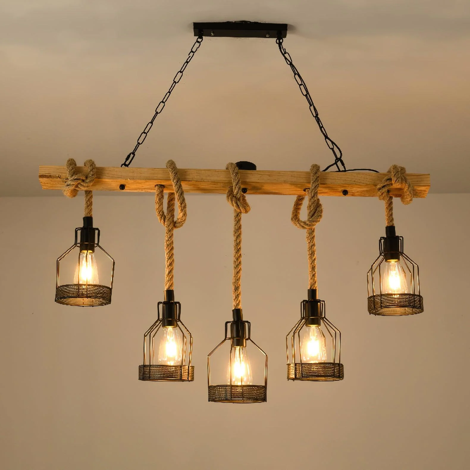 Hemp Rope Industrial Grenade Chandelier - Image 9