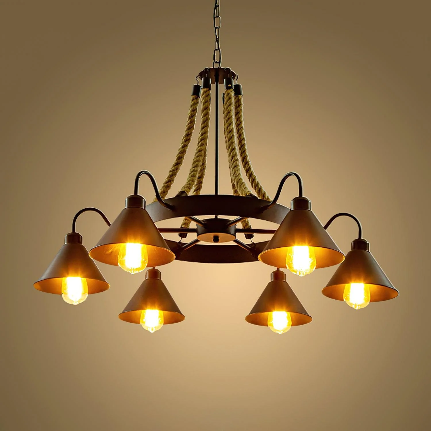Hemp Rope Industrial Horn Chandelier - Image 17