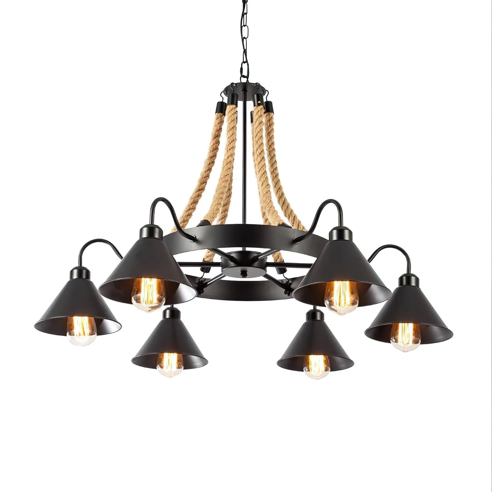 Hemp Rope Industrial Horn Chandelier - Image 18
