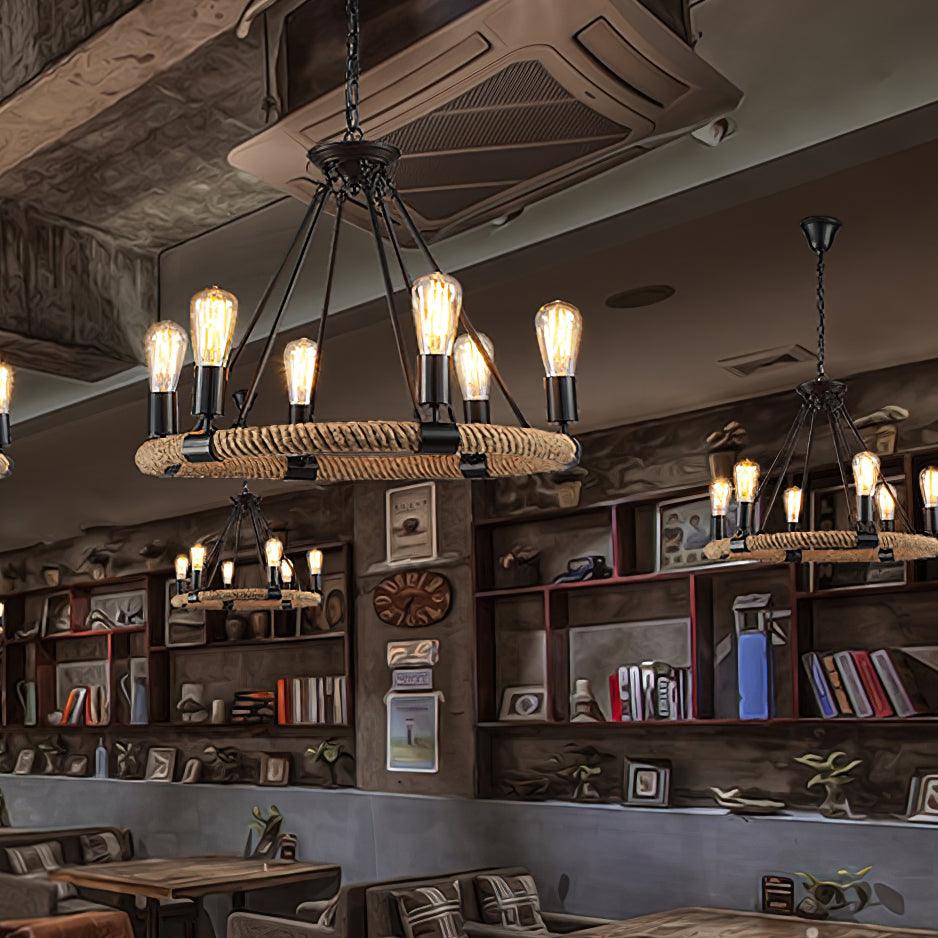 Hemp Rope Industrial Large Circle Chandelier - Image 12