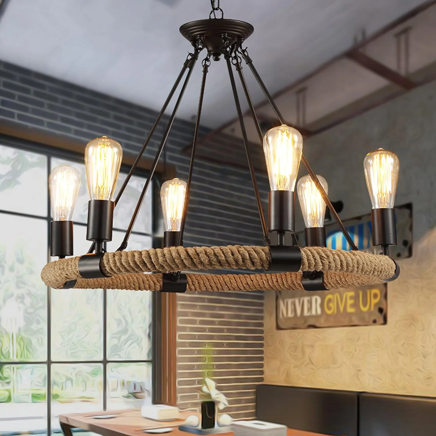 Hemp Rope Industrial Large Circle Chandelier - Image 13