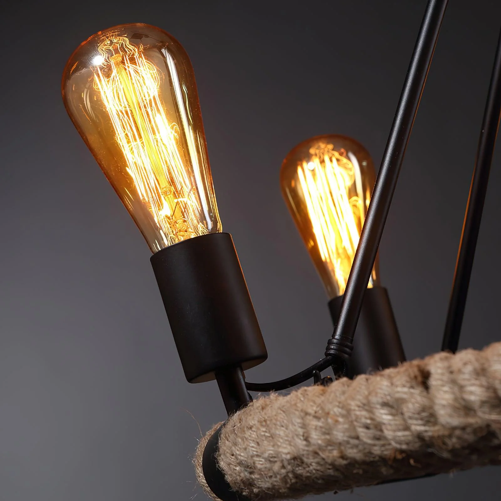 Hemp Rope Industrial Large Circle Chandelier - Image 16